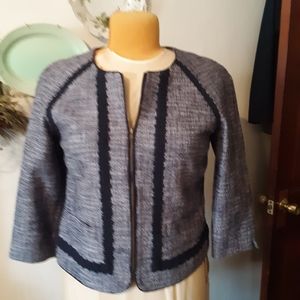 J Crew Navy & White Checked Cotton Cropped Jacket